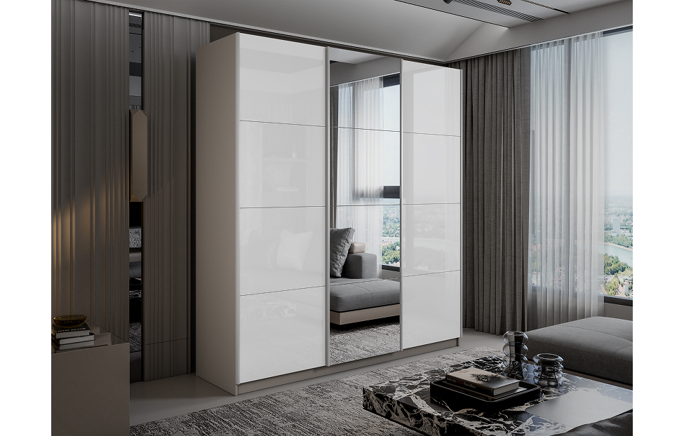 Шкафы-купе - изображение №3 "Шкаф-купе Lux 210х230х57 кашемир Белый глянец/Зеркало/Белый глянец"  на www.Angstrem-mebel.ru