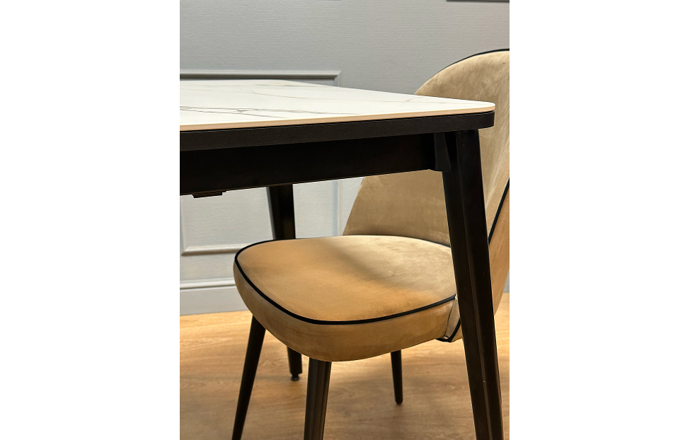 Обеденные столы - изображение №5 "Стол обеденный Стил раздвижной KS1200 черный/керамика мрамор золотой"  на www.Angstrem-mebel.ru