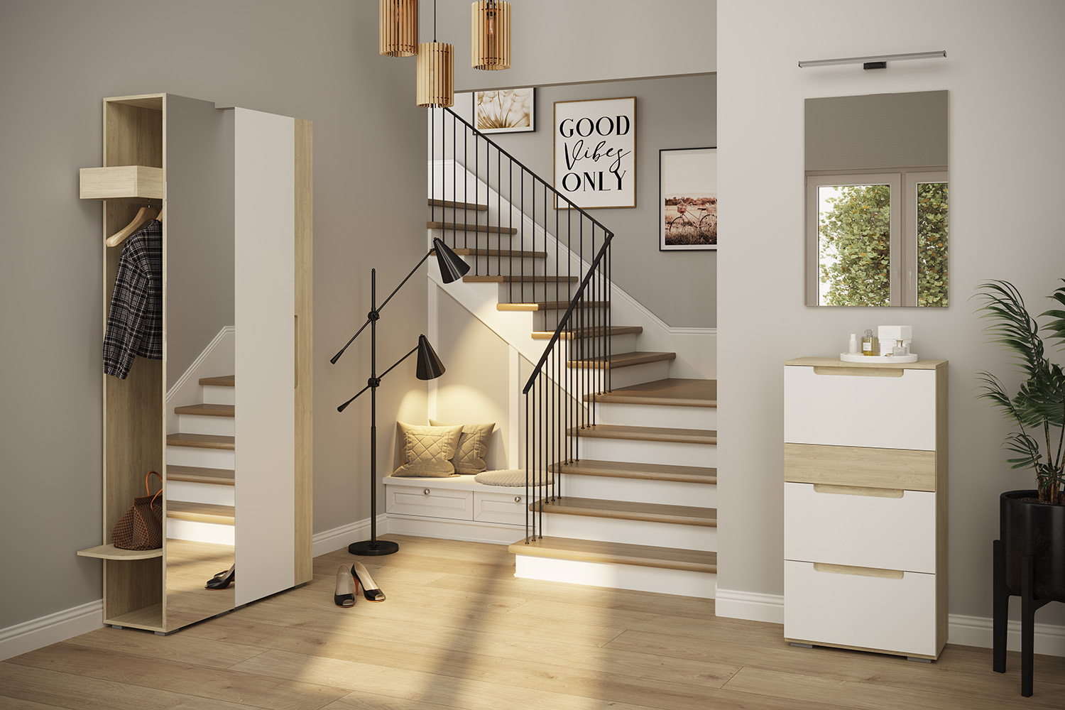 Шкафы-пеналы - изображение №5 "Шкаф Анри с двумя полками и выдвижной штангой для одежды"  на www.Angstrem-mebel.ru